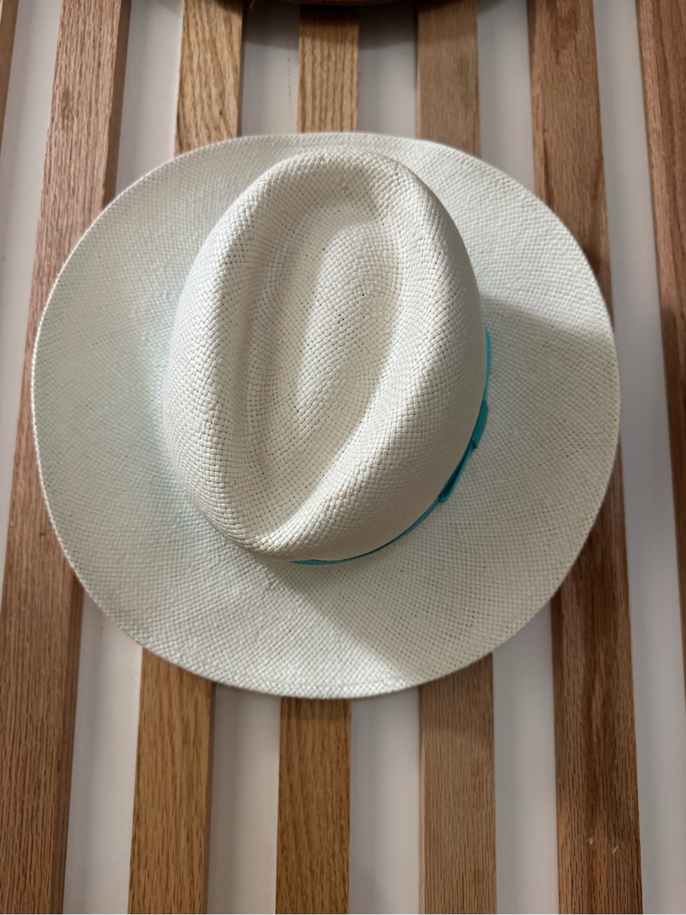 White Straw Panama Hat with Teal Band